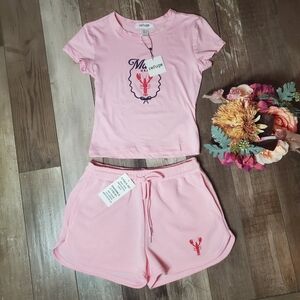 NWT Refuge 2pc Set Girls Pink Maine Matching Outfit T-Shirt & Shorts Size Small